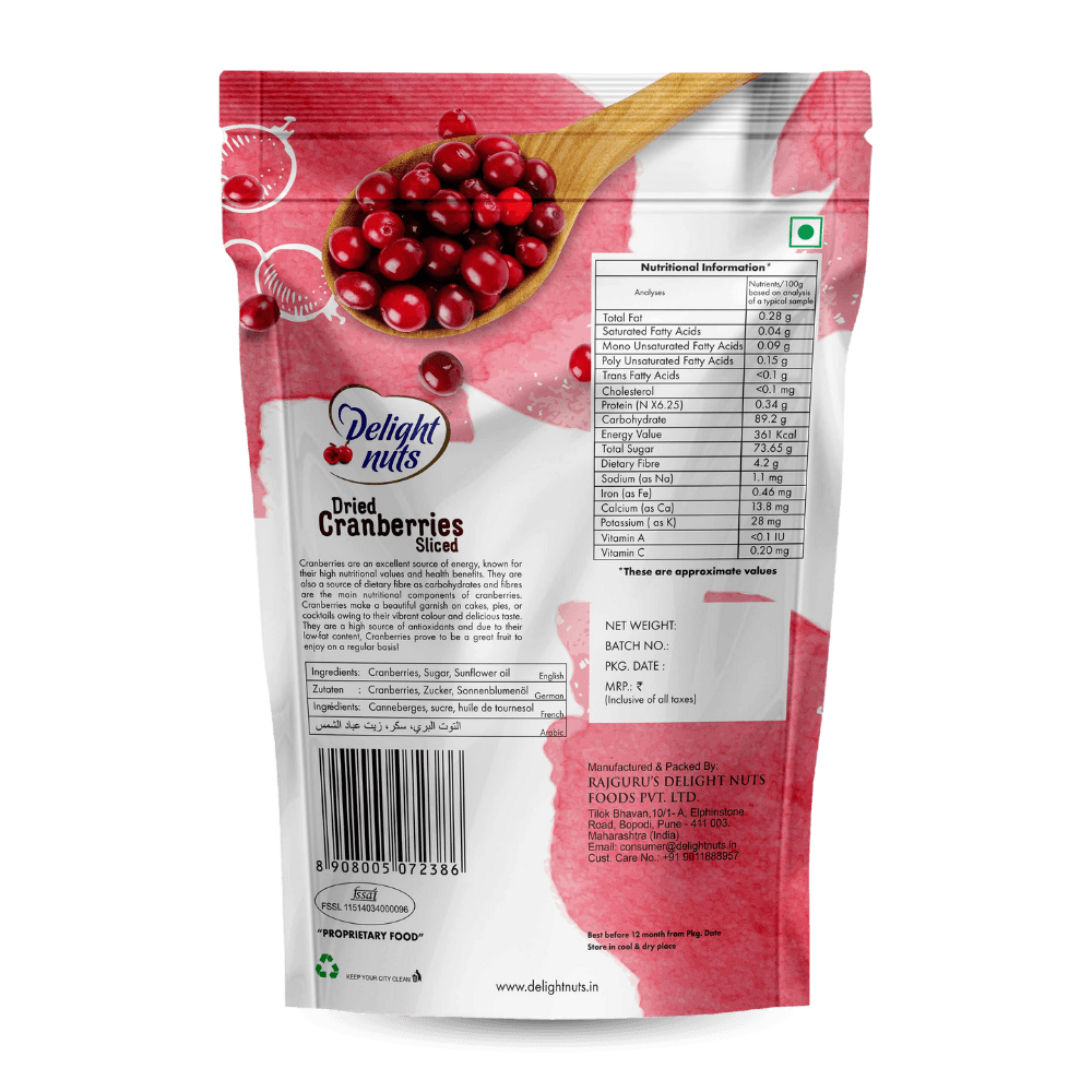 DELIGHT NUTS CRANBERRIES SLICED