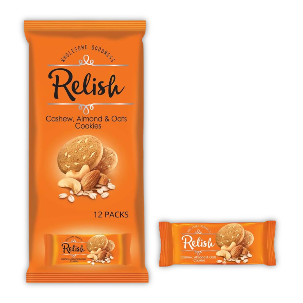 RELISH CASHEW, ALMOND &OATS COOKIES 12X12X42G