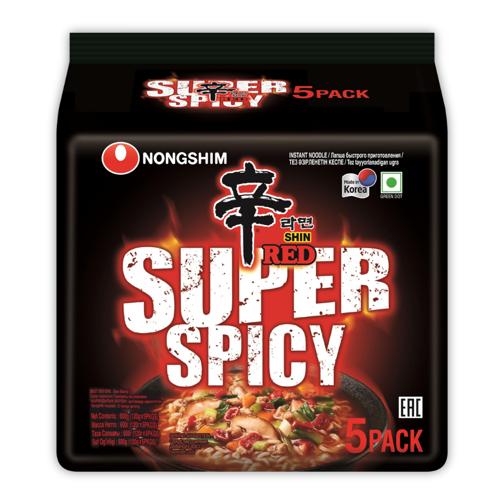 NONGSHIM SHIN RED SUPER SPICY NOODLES PACK OF 5